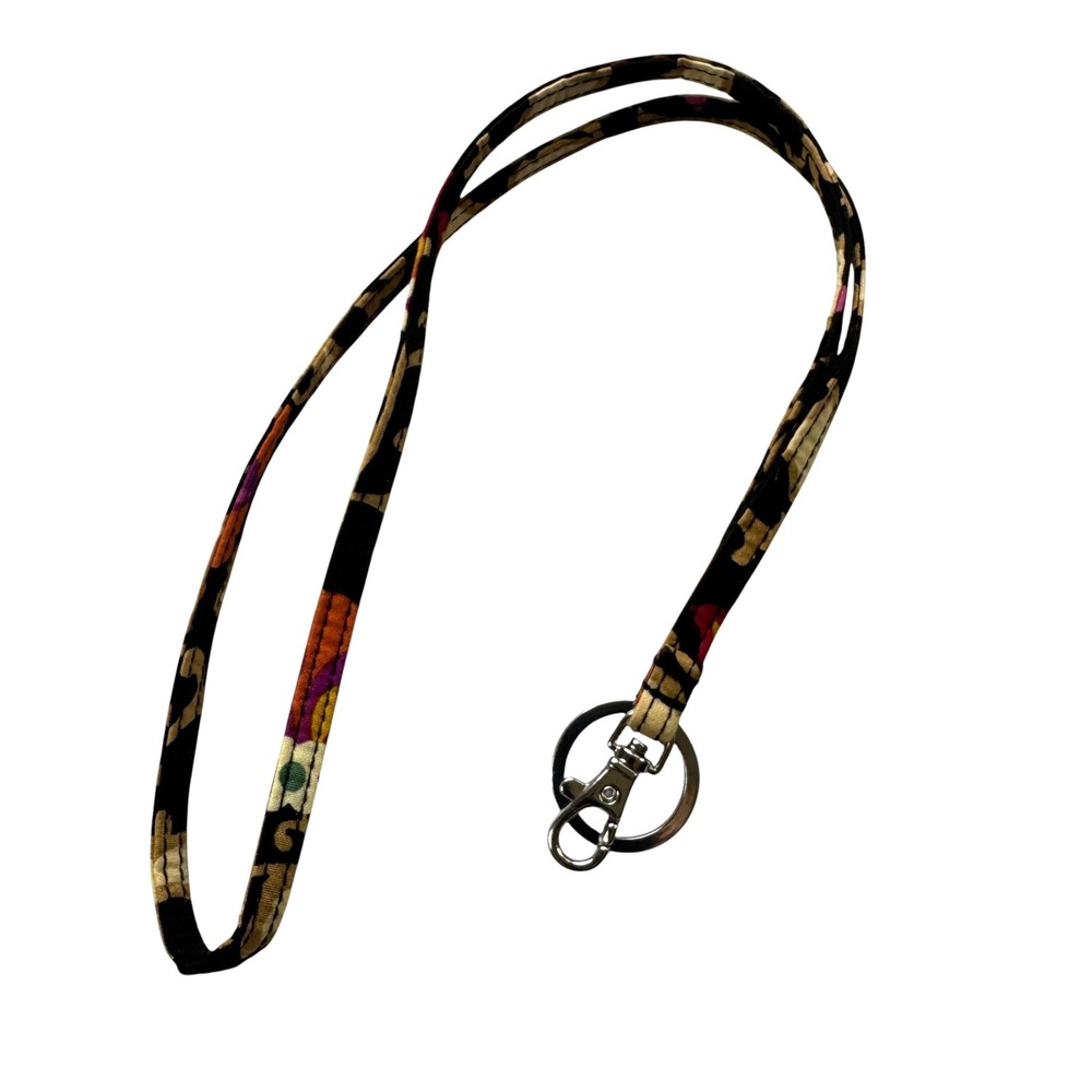 Vera Bradley Suzani Lanyard Keyring Lobster Clasp Retired Print Black Tan Floral - Picture 6 of 6